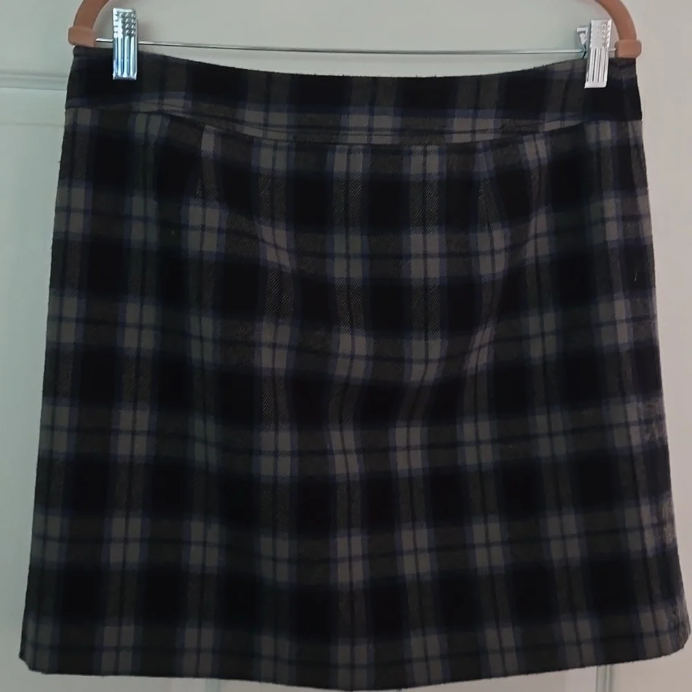 LOFT Black and Gray W Blue Plaid Mini Skirt